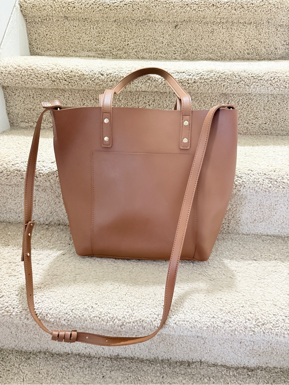 Structured Brown Tote Bag with Detachable Shoulder Strap